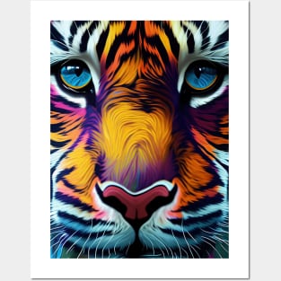 Pop Art Tiger Face In Vibrant Colors - A Unique and Playful Art Print For Animal Lovers Posters and Art